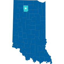 Map of Indiana with Kosciusko County Highlighted